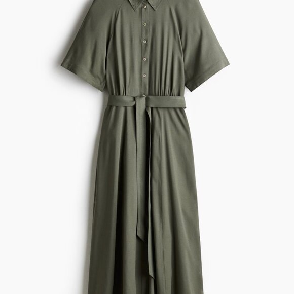 H&M Tie-belt Shirt Dress Olive Green Small - Picture 5 of 8
